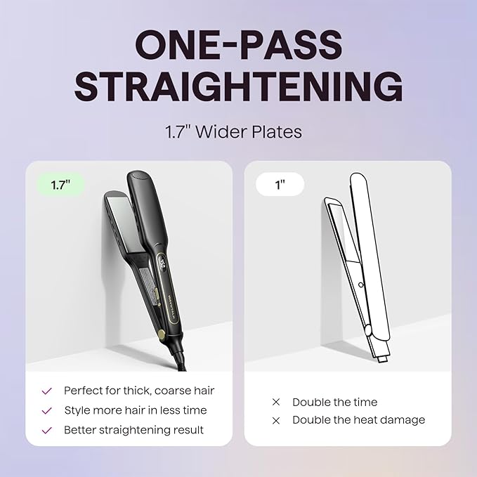 Wavytalk Wet to Straight Hair Straightener, 1.75 Inch Vent Sesh Wide Flat Iron, Straightener for Damp or Dry Hair with Dual Voltage Leave Silky & Smooth, Black
