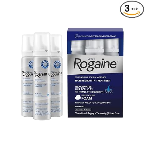 Men's Rogaine 5% Minoxidil Topical Foam, Unscented, 3 Mo Supply, 3x 2.11 Oz