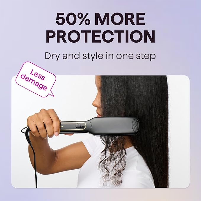 Wavytalk Wet to Straight Hair Straightener, 1.75 Inch Vent Sesh Wide Flat Iron, Straightener for Damp or Dry Hair with Dual Voltage Leave Silky & Smooth, Black
