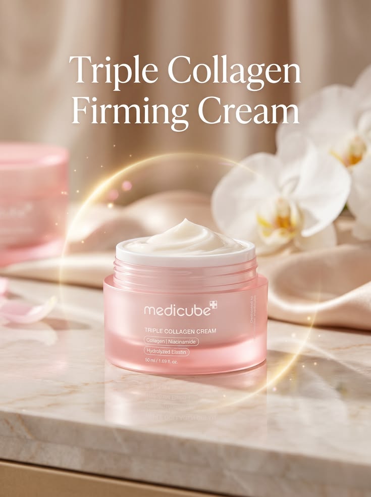 Medicube Triple Collagen Cream - Hydrating & Firming Moisturizer with Hyaluronic Acid, Premium Elastin, Shea Butter - Wrinkle Care & Boosts Elasticity - Korean Skincare, 1.69 oz