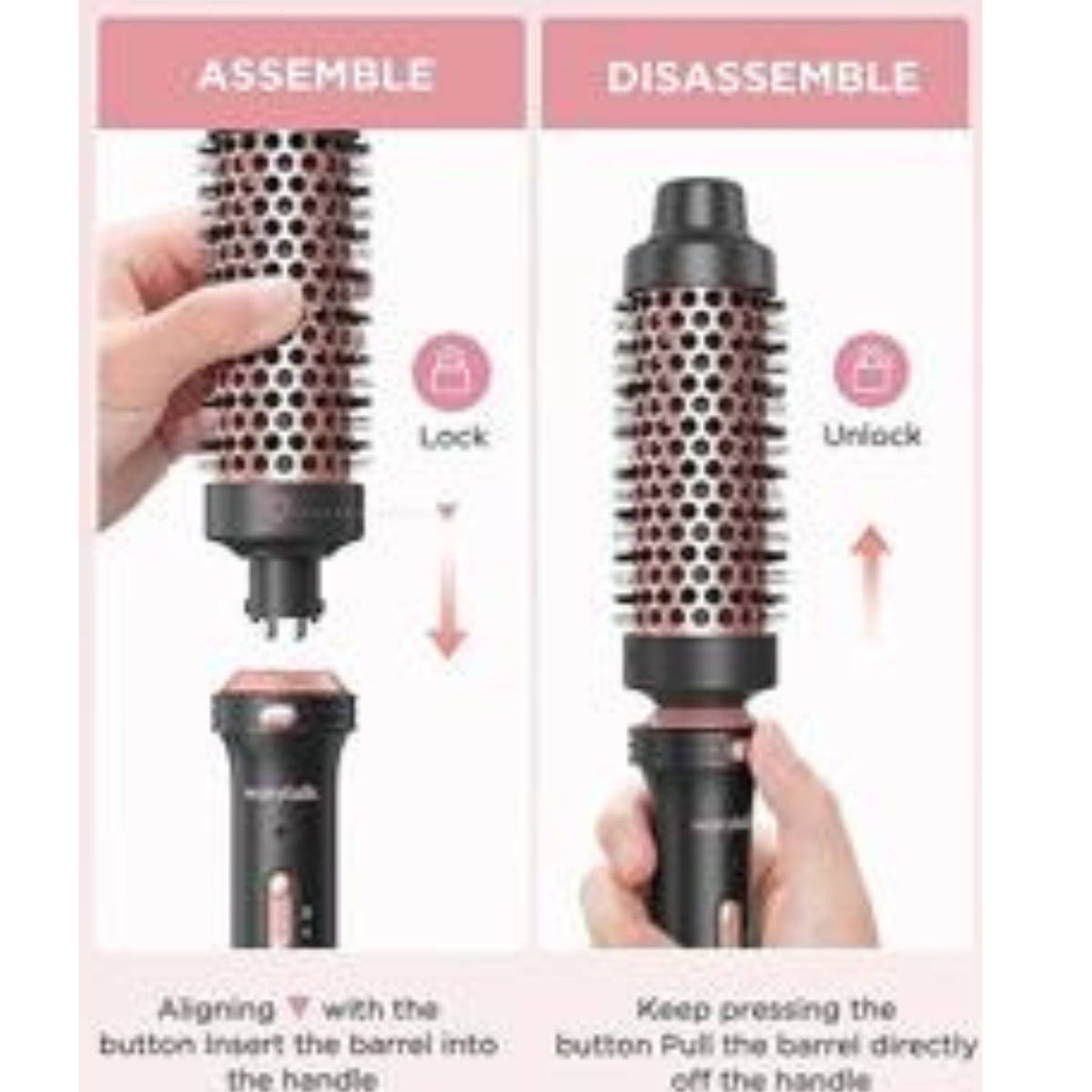 Wavytalk Thermal Brush, Heated Round Brush, 1 1/2 inch Thermal Brush Blowout Look with Detachable Brush Head, Thermal Round Brush Dual Voltage for Travel, Rose Gold - Color Rose Gold