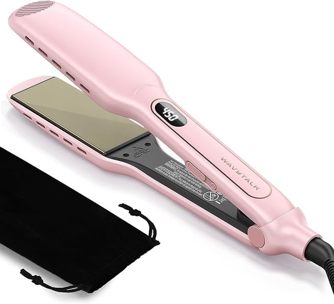 Wavytalk Wet to Straight Hair Straightener, 1.75 Inch Vent Sesh Wide Flat Iron, Straightener for Damp or Dry Hair with Dual Voltage Leave Silky & Smooth, Black